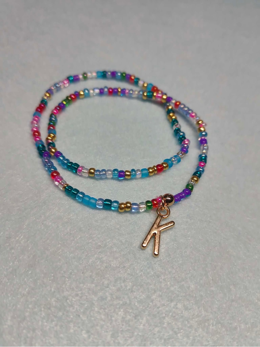 Personalized Beaded Initial double Wrap Bracelet - Multicolor